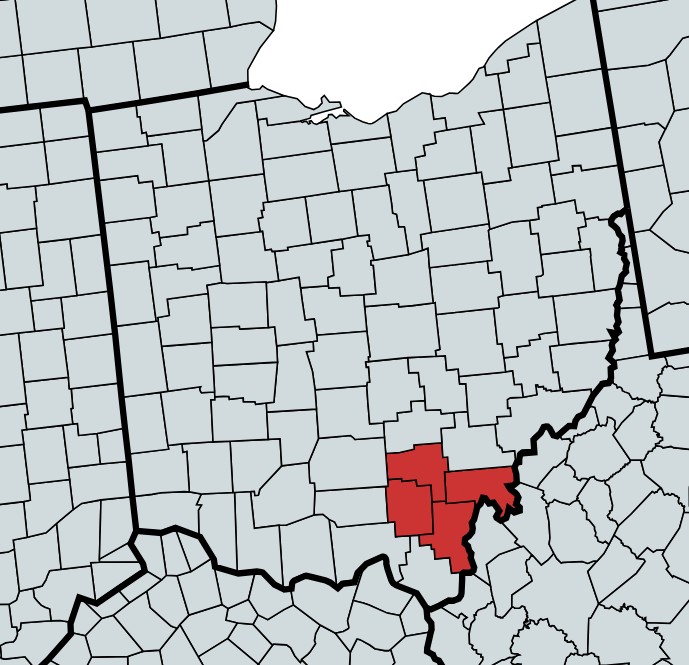 Map area of southeast Ohio deer country